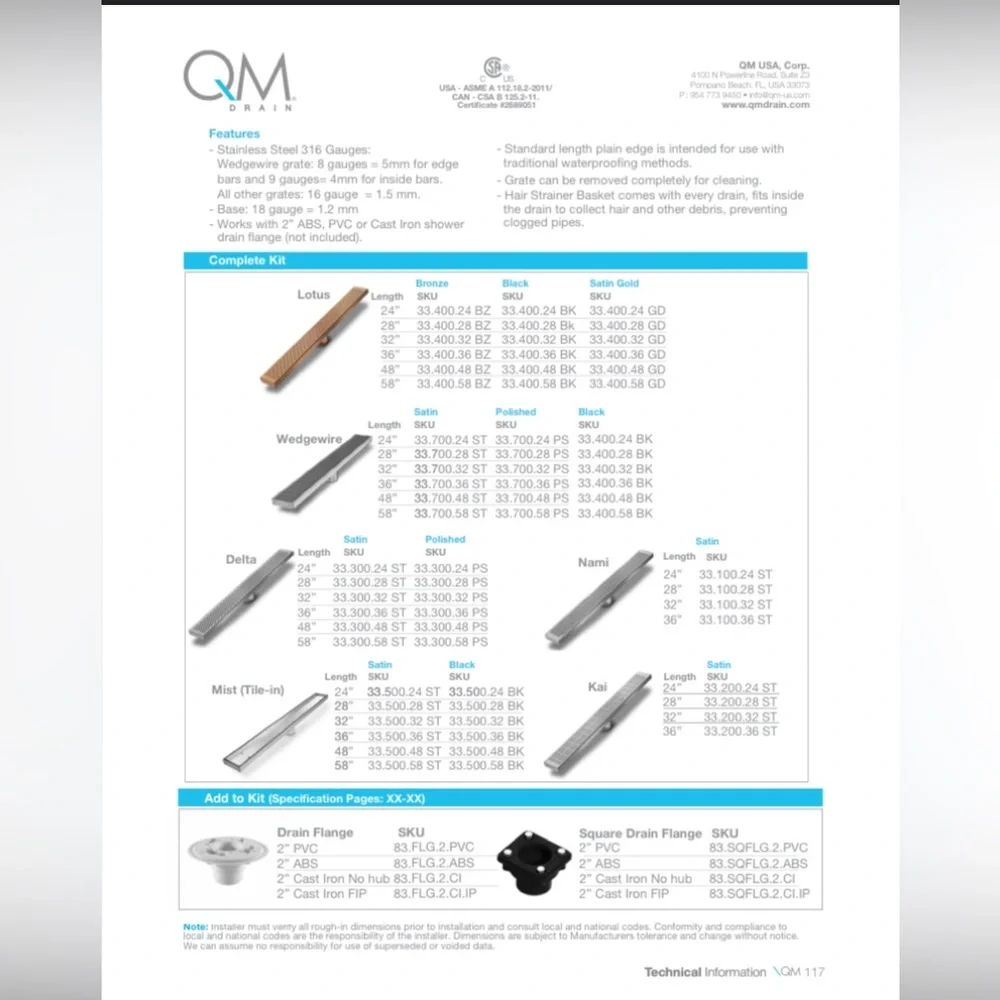 QM Drains Bay Series Ria Line Satin Gold 24